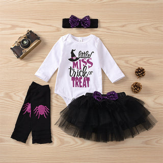 Little Ms. Trick or Treat romper with tutu skirt set for baby girls-shopfils.com