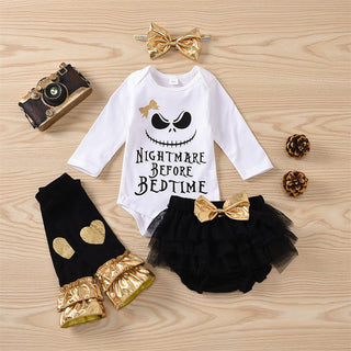 Nightmare before bedtime quoted onesies with tutu skirt set for baby girls-
