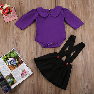 Peter Pan Collor Top & Jumpsuit Skirt Set for Baby Girls - shopfils.com