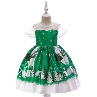 Beautiful Green Christmas tree and sledge Printed knee length dress for Baby Girls - shopfils.com