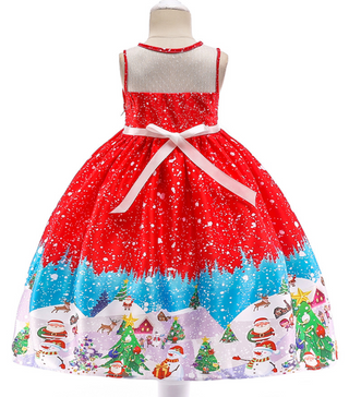 Beautiful Red Dress with santa and tree prints knee length dress for Baby Girls - shopfils.com