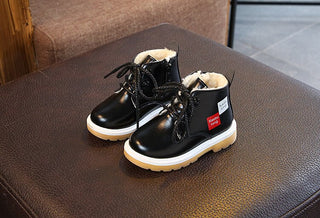Black lace up winter boot shoes for kids - shopfils.com
