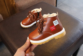 Brown lace up winter boot shoes for kids - shopfils.com