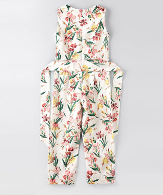 Sleeveless Multicolor Flower Printed Full Length Jumpsuits for Girls