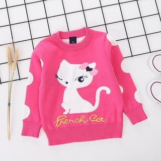 Cute Cat printed rose pure Cotton Soft Sweater for Little Girls - shopfils.com