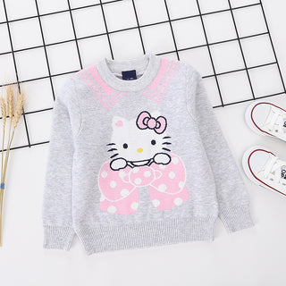 Cute Kitty Printed Grey pure Cotton Soft Sweater for Little Girls