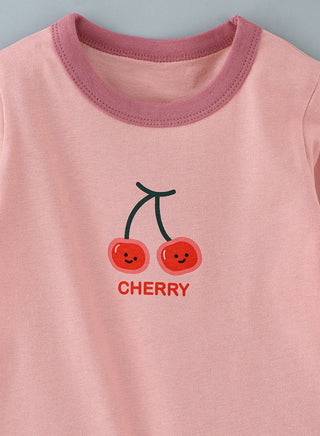 Cute cherries printed full sleeve cotton t-shirt for girls