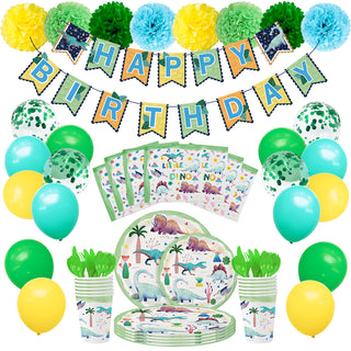 Cookieducks Dinosaur Theme Birthday Party Supplies serves 16 people Balloons and Birthday Banner