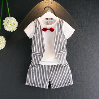 Gray Striped Tee with Attached Jacket and  Shorts Set for Boys - shopfils.com