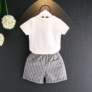 Gray Striped Tee with Attached Jacket and  Shorts Set for Boys - shopfils.com
