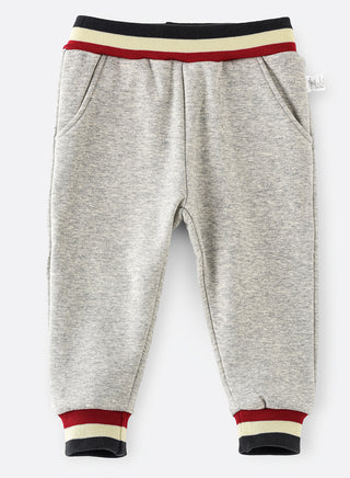 Grey jogger with strip pattern elastic waist for girls
