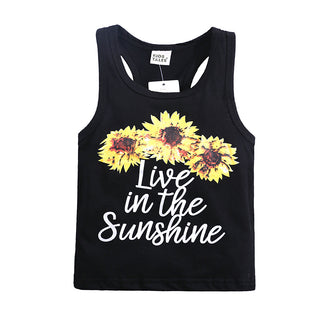 Sunflower Printed  T-shirt with Denim shorts for girls