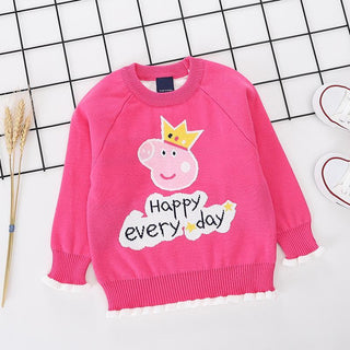 Happy Everyday Piggy Princess Printed Pink pure Cotton Soft Sweater for Little Girls - shopfils.com