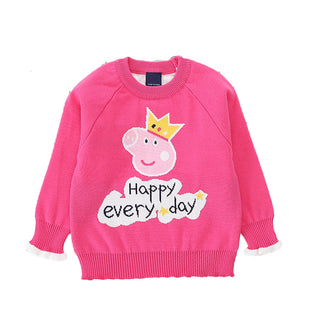 Happy Everyday Piggy Princess Printed Pink pure Cotton Soft Sweater for Little Girls - shopfils.com