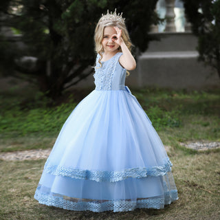 Babyqlo Lace work elegant sky blue long party dress for girls