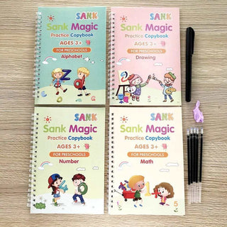 Cookieducks Magic early education calligraphy reusable writing book set of four notebooks for young learner