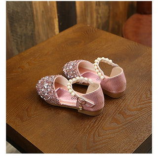 Pink Crystal slip on with pearl bead hook and loop sandals for girls - shopfils.com