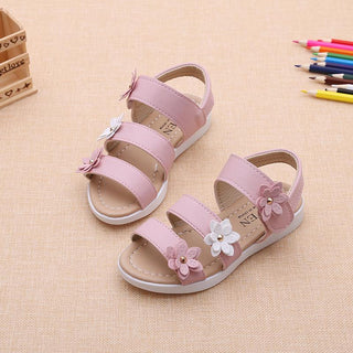 Pink Flower hook and loop soft sole sandals for girls - shopfils.com