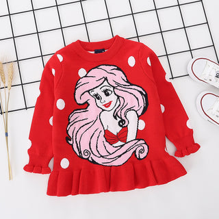 Princess Ariel printed red pure cotton soft sweater for little girls - shopfils.com