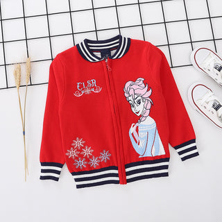 Princess Elsa printed red pure cotton soft sweater for little girls - shopfils.com