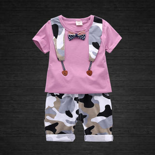 Camouflage Pattern T-Shirt and Pant Set With Bow - shopfils.com