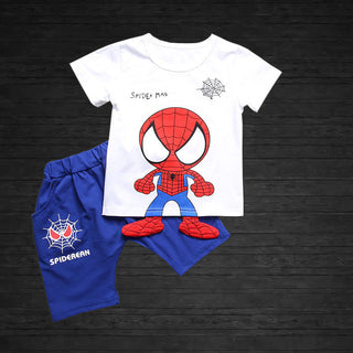 Spider Baby Printed 2pc  Tee and Short Set for Boys - White and Blue - shopfils.com