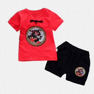 Embroidered Red Summer Tee and Short Set for Boys - shopfils.com