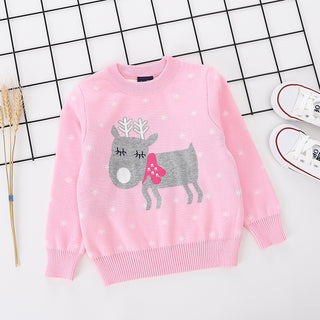Reindeer Printed pink pure Cotton Soft Sweater for Little Girls - shopfils.com