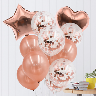 Cookieducks Rose Gold Party Decoration  Birthday Party Supplies set of 80 pcs | Birthday Party Tableware Paper Plates Napkins Cups Serves 10 with Balloons and Birthday Banner