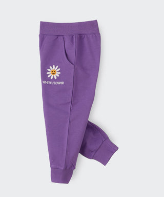 Babyqlo White flower emboridery purple lounge pants for girls