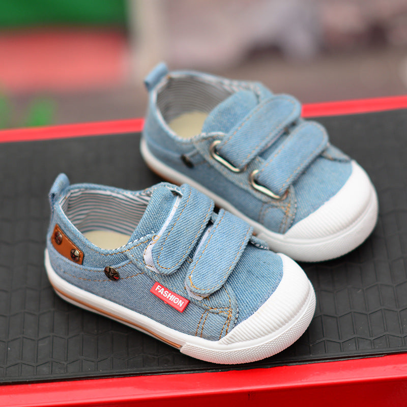 Sky Color Denim Style Shoes for Little Kids - Main Image