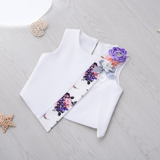 Beautiful Flower Printed Skirt with white top set for little Girls