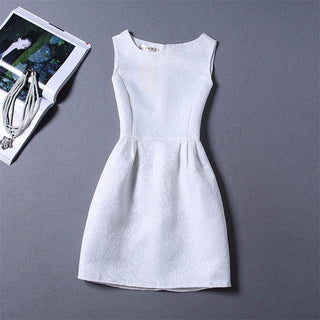 White Plain Formal Summer Knee Length Dress for Girls - shopfils.com