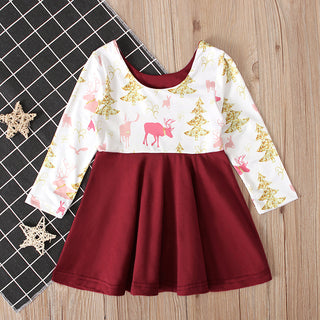 Cute red and white printed knee length dress for little girls - shopfils.com