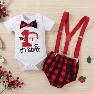 First Christmas printed 2 pcs romper set for boys