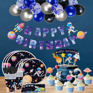 Cookieducks Astronaut Space Theme Birthday Party Supplies serves 16 people with Balloons and Birthday Banner