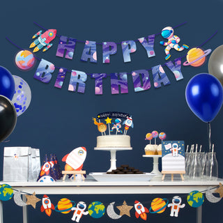 Cookieducks Astronaut Space Theme Birthday Party Supplies serves 16 people with Balloons and Birthday Banner