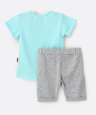Babyqlo Leafy Pineapple Printed T-Shirt & Shorts Set - Sky Blue