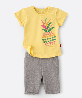 Babyqlo Leafy Pineapple Printed T-Shirt & Shorts Set - Yellow