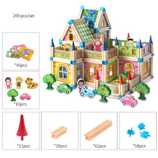 Cookieducks Villa building wooden block educational toys construction set of 268 pcs toys for kids